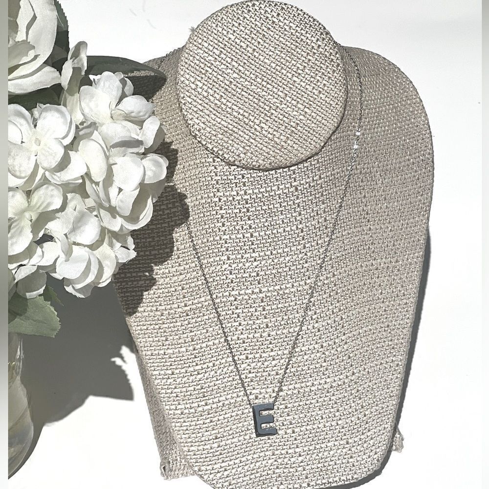 Silver Tone Stainless Steel  initial Pendant necklace Letter E
